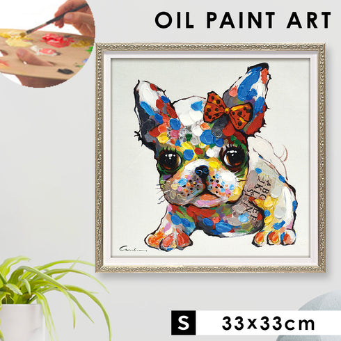 アート 絵画 壁掛け 油絵 33X33cm オイルペイント ベビードッグ.|m2